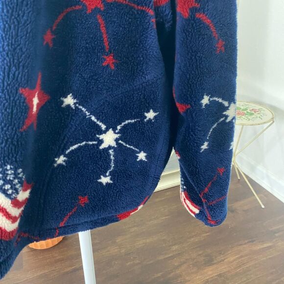 Vintage Classic Americana Dark Blue Red White Flag Fleece Sweater Jacket XXL - Picture 5 of 7